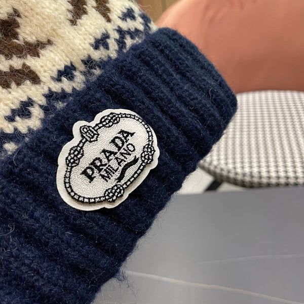 PRA 25 FAIR ISLE JACQUARD WOOL KNITTED BLUE HAT 822426