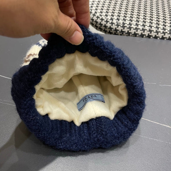 PRA 25 FAIR ISLE JACQUARD WOOL KNITTED BLUE HAT 822426