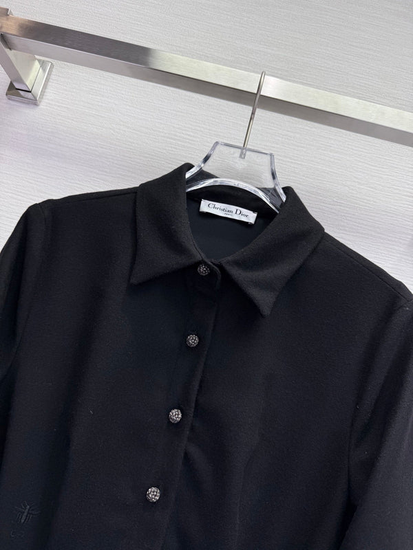 CD 25SS Long Dress With A Fabric Belt Black Wool 306575