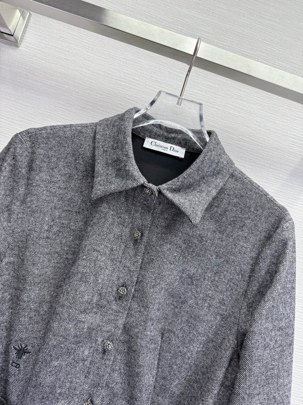 CD 25SS Long Dress With A Fabric Belt Gray Wool 306573