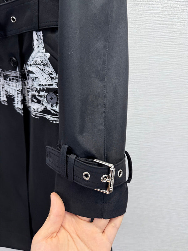 CD 25SS Eiffel Tower Long Trench Coat Black Cotton 306565