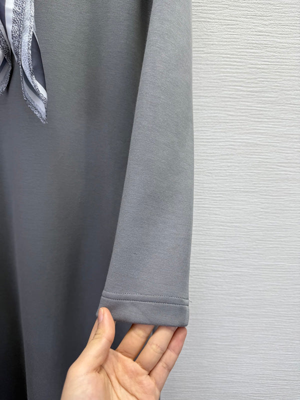 CD 25SS Bee Embroidery Dress Matching Printed Silk Scarf Gray Cotton 306555