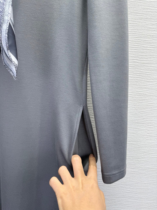 CD 25SS Bee Embroidery Dress Matching Printed Silk Scarf Gray Cotton 306555