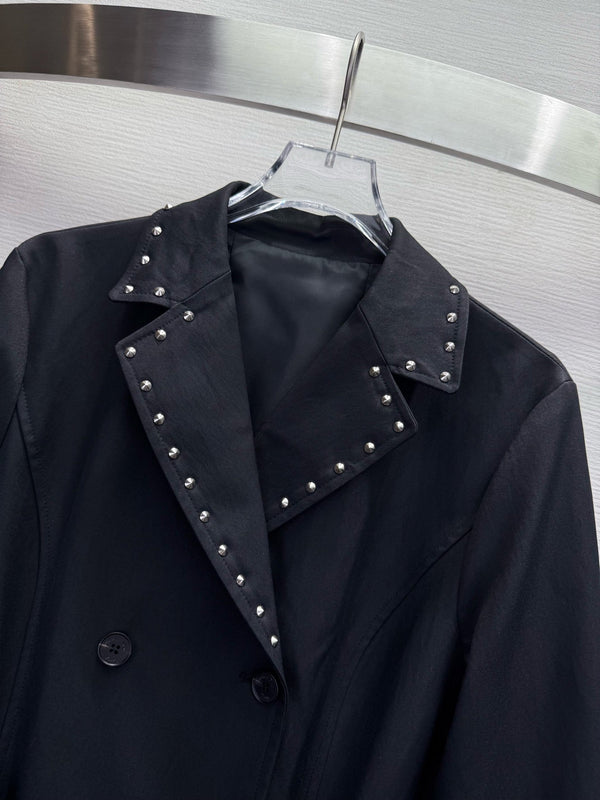 CD 25SS Long Trench Coat Collar Rivets and Bee Embroidery Black Cotton 306542