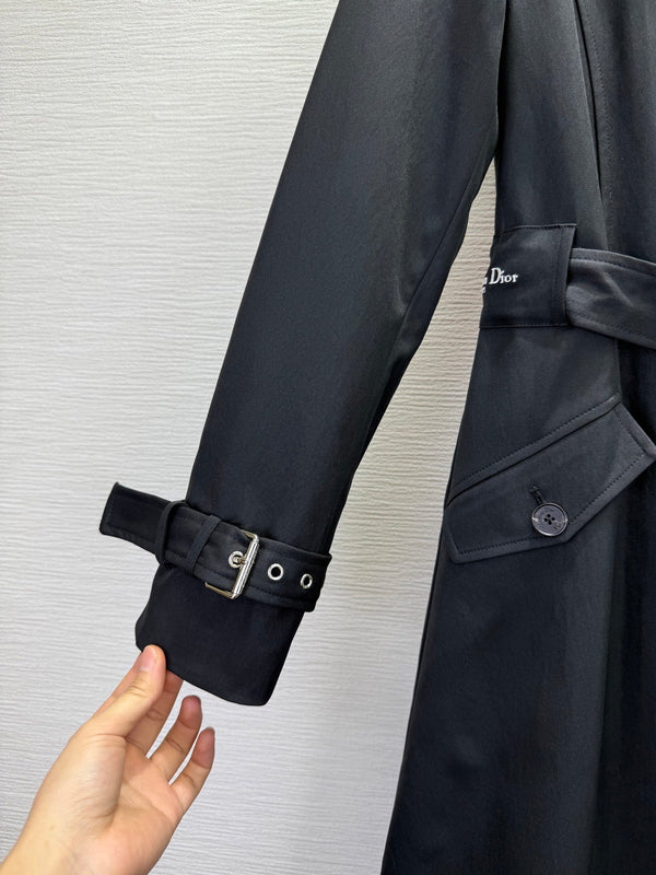 CD 25SS Long Trench Coat Collar Rivets and Bee Embroidery Black Cotton 306542