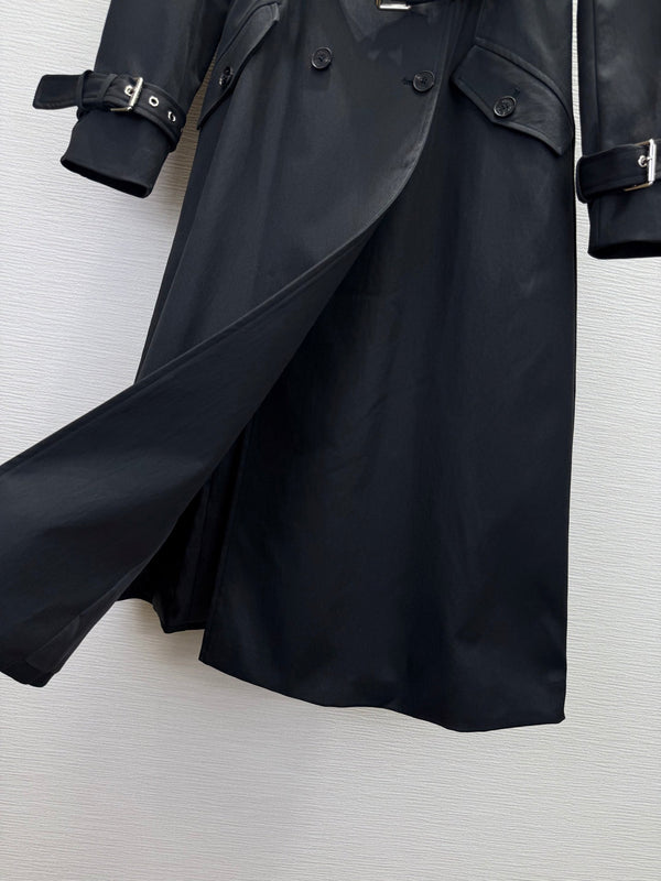 CD 25SS Long Trench Coat Collar Rivets and Bee Embroidery Black Cotton 306542