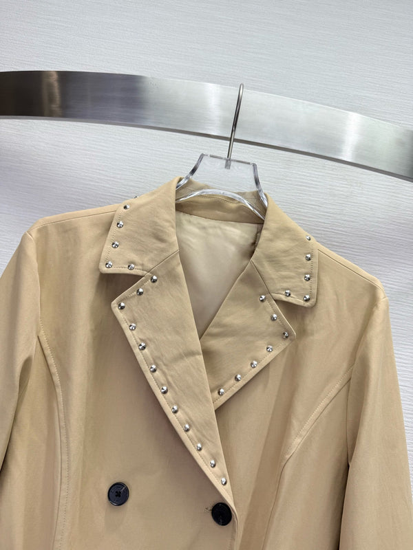 CD 25SS Long Trench Coat Collar Rivets and Bee Embroidery Beige Cotton 306540
