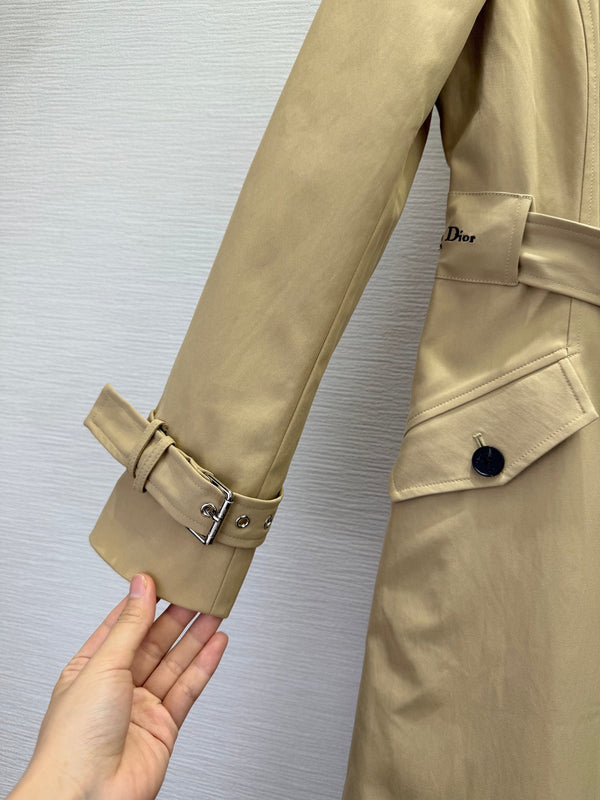 CD 25SS Long Trench Coat Collar Rivets and Bee Embroidery Beige Cotton 306540
