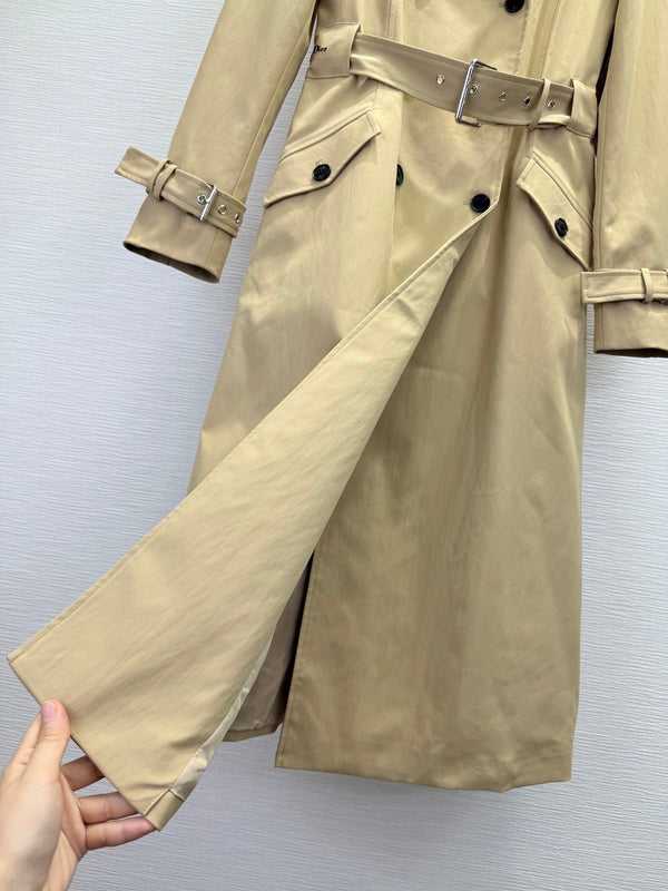 CD 25SS Long Trench Coat Collar Rivets and Bee Embroidery Beige Cotton 306540