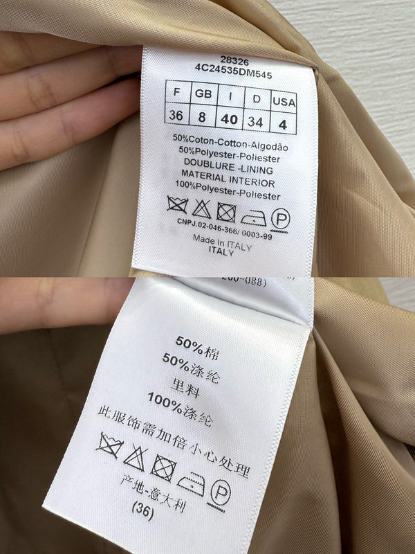 CD 25SS Long Trench Coat Collar Rivets and Bee Embroidery Beige Cotton 306540