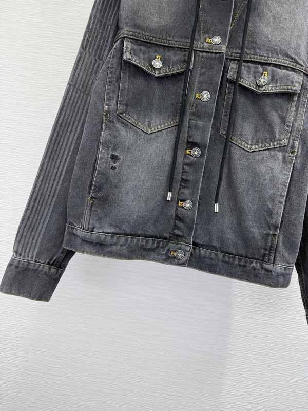 CD 25SS Polar Fleece Composite Denim Hooded Jacket Dark Gray Cotton 306527