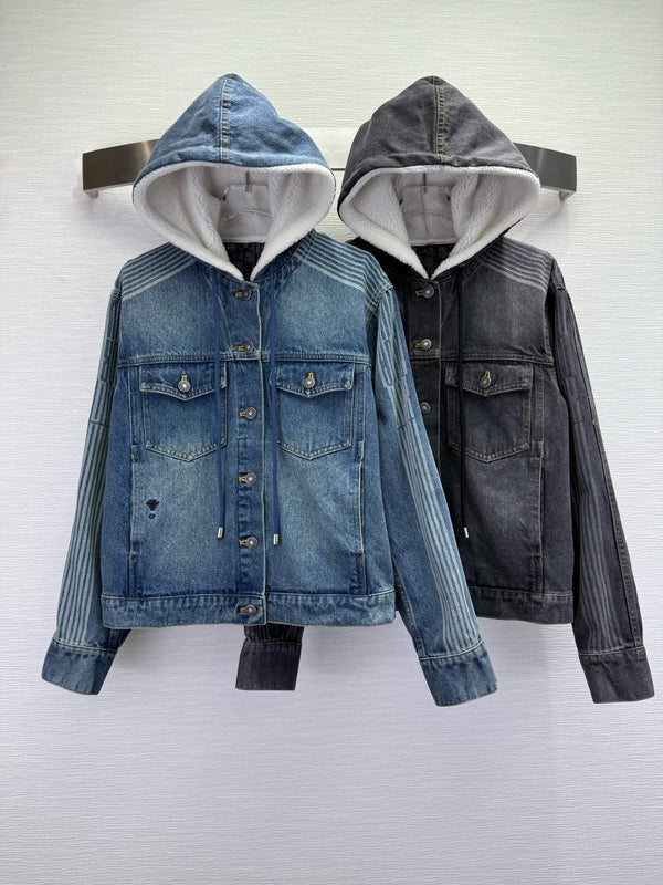 CD 25SS Polar Fleece Composite Denim Hooded Jacket Dark Gray Cotton 306527