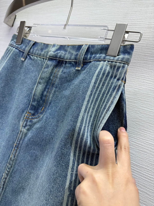 CD 25SS Laser Printed Stripe Pattern Denim Skirt Blue Cotton 306525