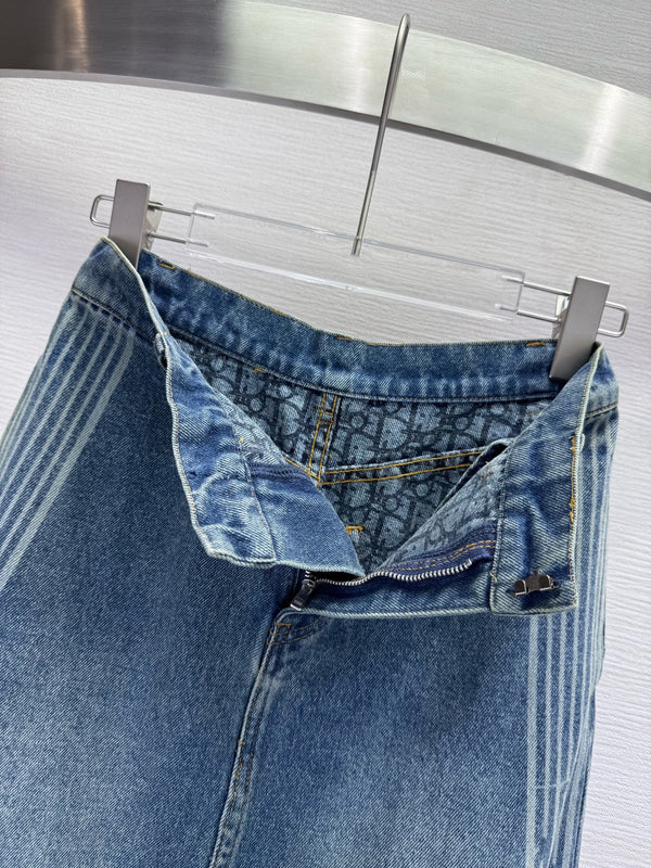 CD 25SS Laser Printed Stripe Pattern Denim Skirt Blue Cotton 306525