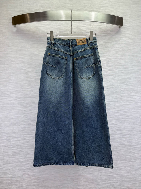 CD 25SS Laser Printed Stripe Pattern Denim Skirt Blue Cotton 306525