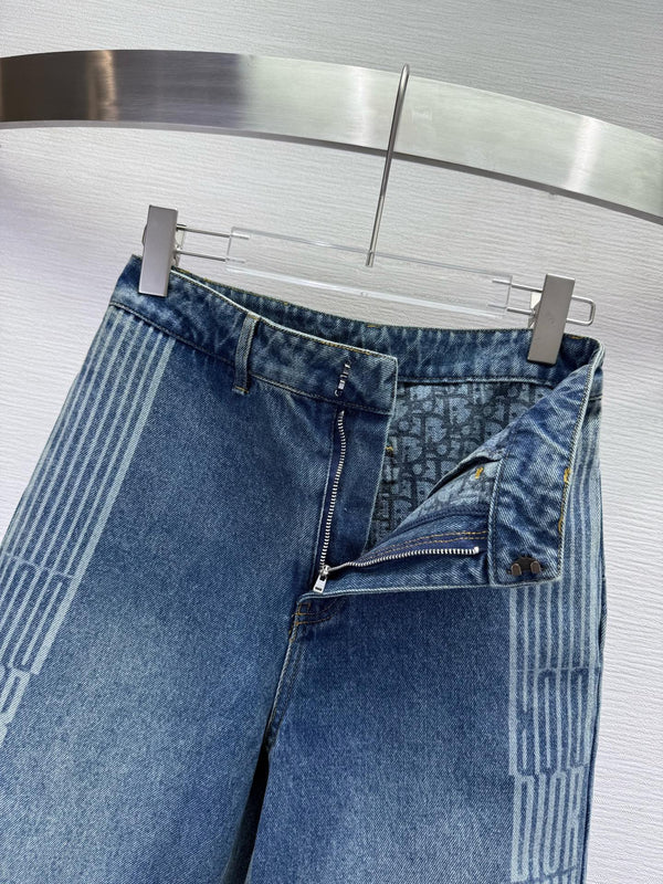 CD 25SS Laser Printed Stripe Pattern Wide-Leg Jeans Blue Cotton 306516