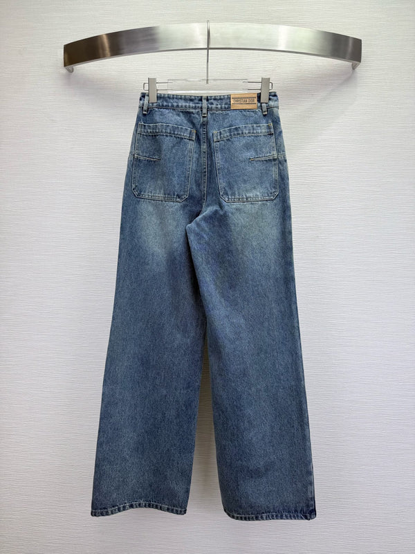 CD 25SS Laser Printed Stripe Pattern Wide-Leg Jeans Blue Cotton 306516