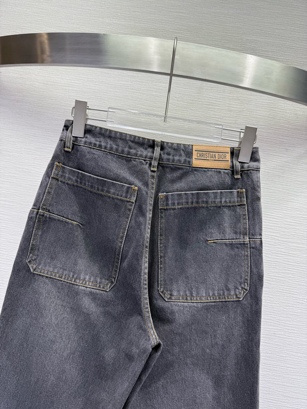 CD 25SS Laser Printed Stripe Pattern Wide-Leg Jeans Dark Gray Cotton 306514