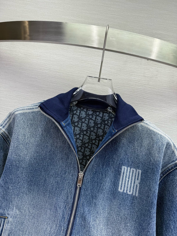 CD 25SS Laser Printed Stripe Pattern Denim Jacket Blue Cotton 306512