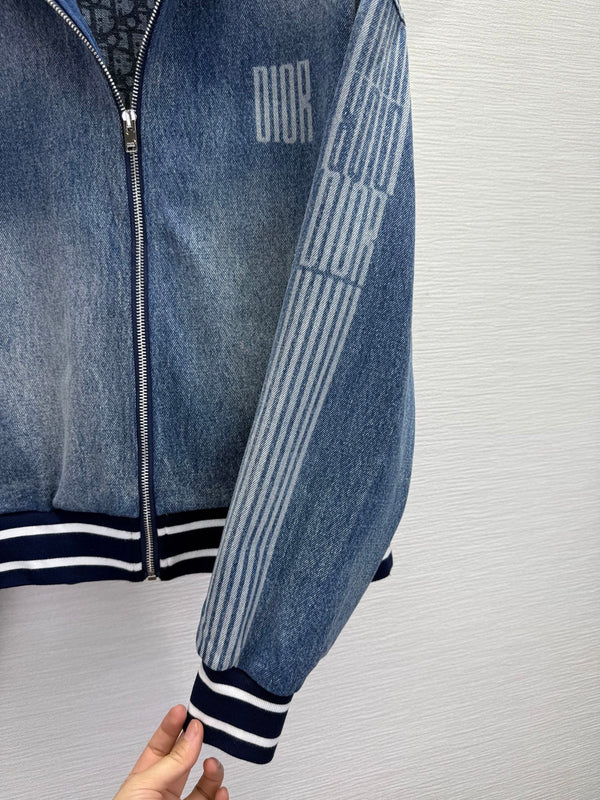 CD 25SS Laser Printed Stripe Pattern Denim Jacket Blue Cotton 306512