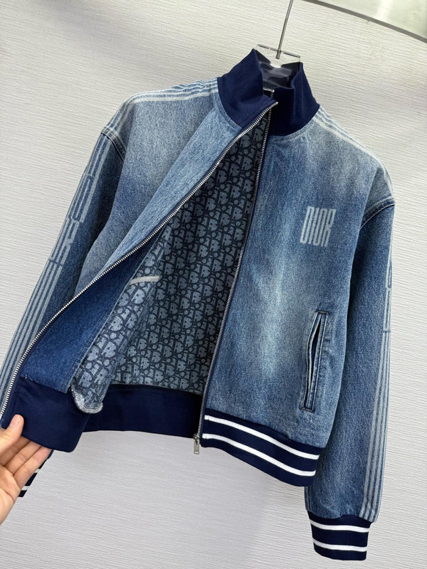 CD 25SS Laser Printed Stripe Pattern Denim Jacket Blue Cotton 306512