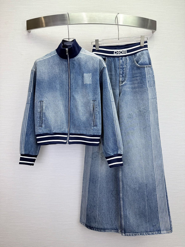 CD 25SS Laser Printed Stripe Pattern Wide-Leg Jeans Blue Cotton 306510