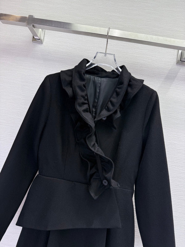 CD 25SS Ruffled V-neck Dress Black Wool 306508