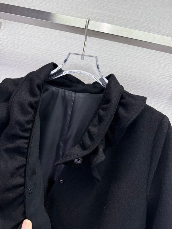 CD 25SS Ruffled V-neck Dress Black Wool 306508