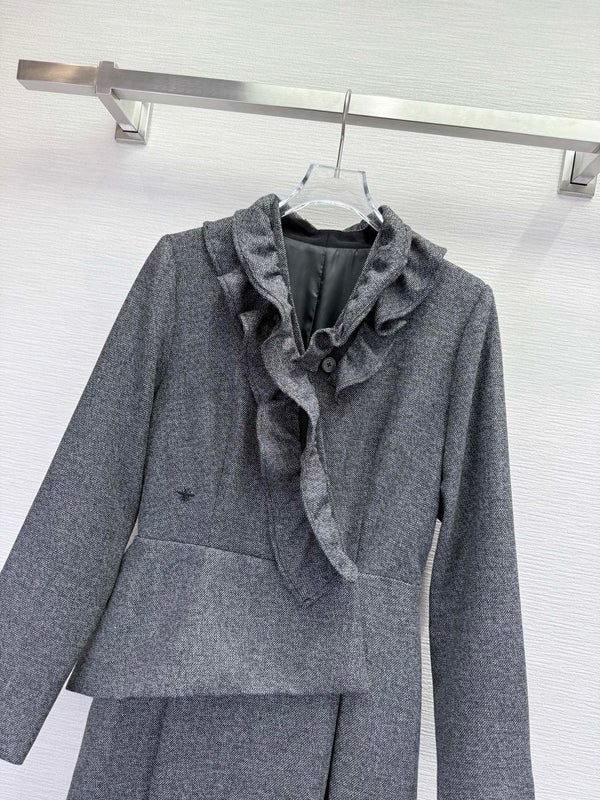 CD 25SS Ruffled V-neck Dress Gray Wool 306506