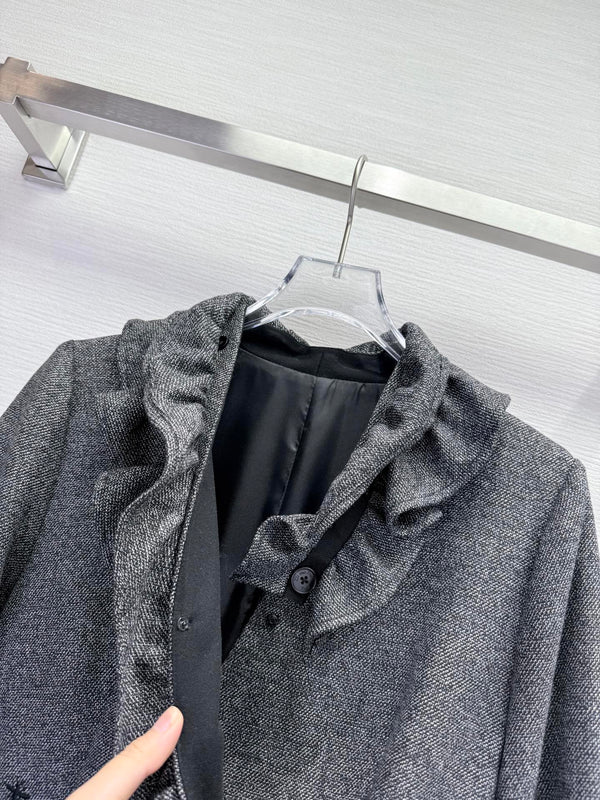 CD 25SS Ruffled V-neck Dress Gray Wool 306506