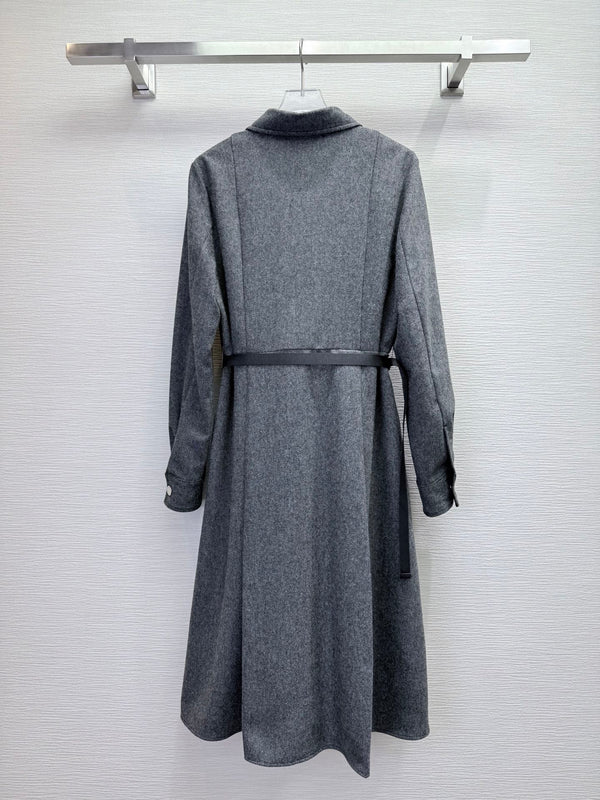 CD 25SS Lapel Middle Zipper Guilted Four Pockets Contrast Color Dress Gray Wool 304163