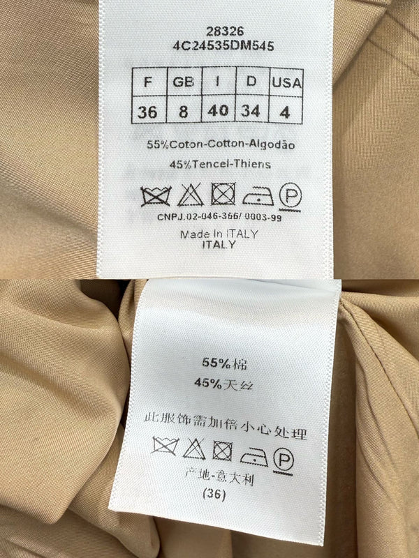 CD 25SS Lapel Middle Zipper Guilted Four Pockets Contrast Color Dress Beige Wool 304161