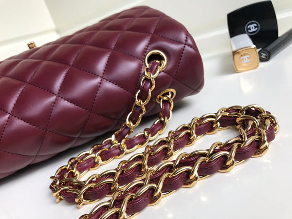CC Classic Jumbo 30cm Burgundy Lambskin Gold Hardware