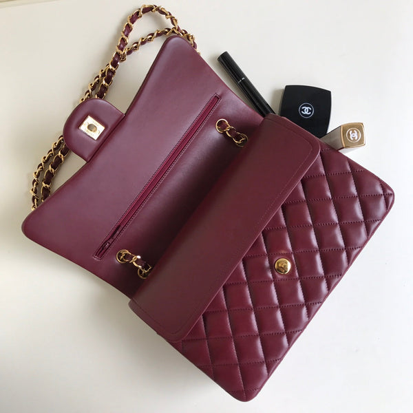CC Classic Jumbo 30cm Burgundy Lambskin Gold Hardware