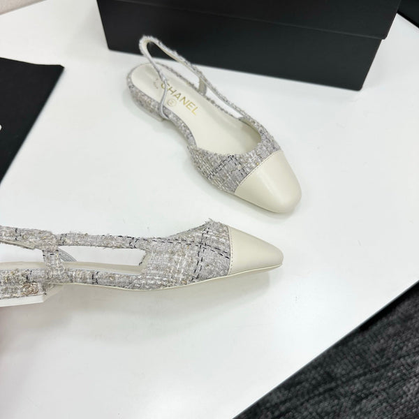 CC 25SS Classic Slingbacks Flats White Tweed Cowhide 490181