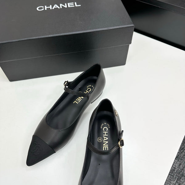 CC 25SS Pointed-Toe Mary Janes Black Cowhide 490137