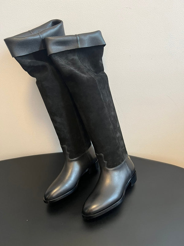 CC 25FW Suede Colorblock Slip-On Cavalier Mid-Large Boots Black Calfskin 489935