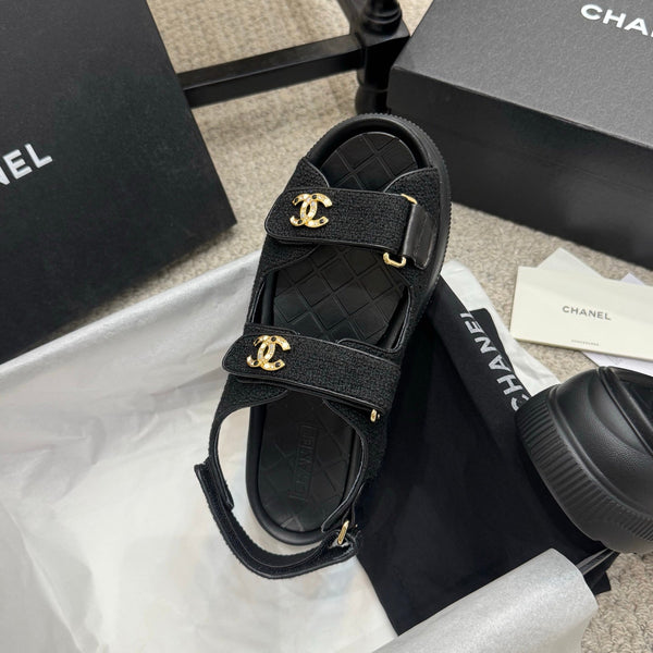 CC 25B Thick-Sole Casual Sandals with Velcro Black Fabric 489314