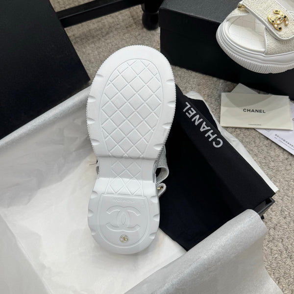 CC 25B Thick-Sole Casual Sandals with Velcro White Fabric 489313