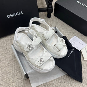 CC 25B Thick-Sole Casual Sandals with Velcro White Leather 489311