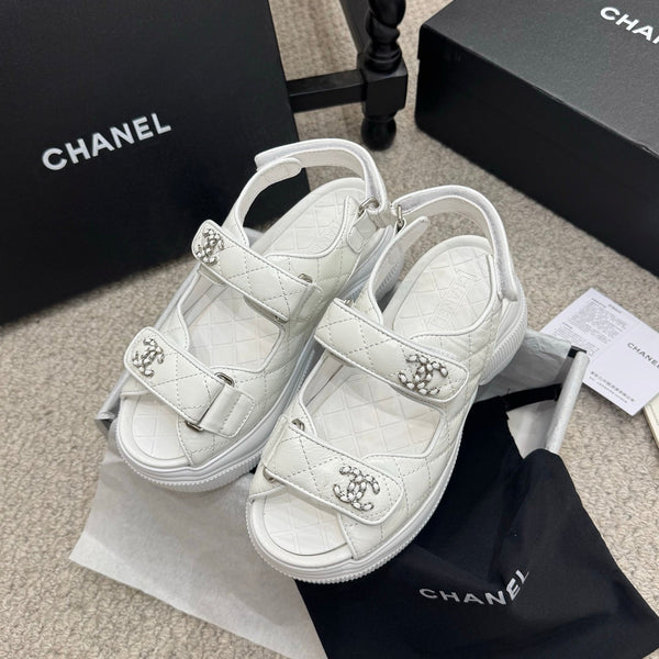 CC 25B Thick-Sole Casual Sandals with Velcro White Leather 489311