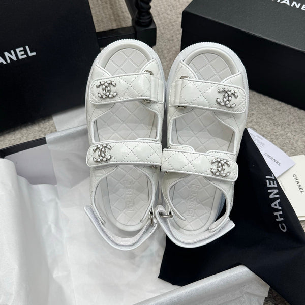 CC 25B Thick-Sole Casual Sandals with Velcro White Leather 489311