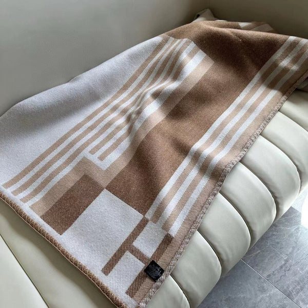 HM Ithaque Blanket 175cm Brown Beige Jacquard Wool and Cashmere
