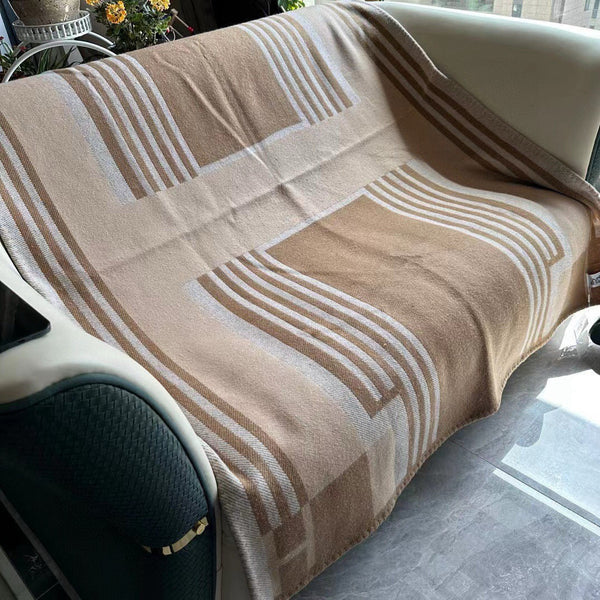 HM Ithaque Blanket 175cm Brown Beige Jacquard Wool and Cashmere