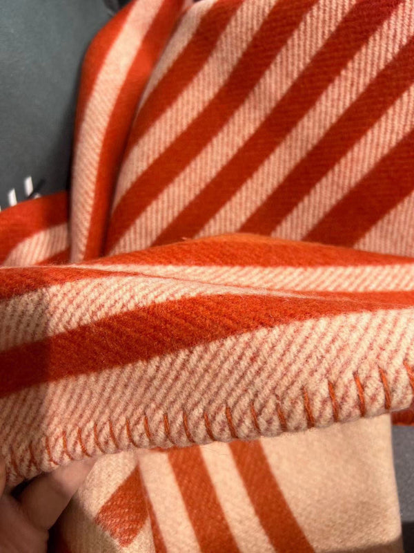 HM Ithaque Blanket 175cm Red Orange Jacquard Wool and Cashmere