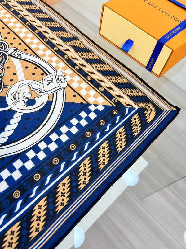 LV OCEAN BANDANA 140 Double-Sided Silk and Wool Scarf 839796