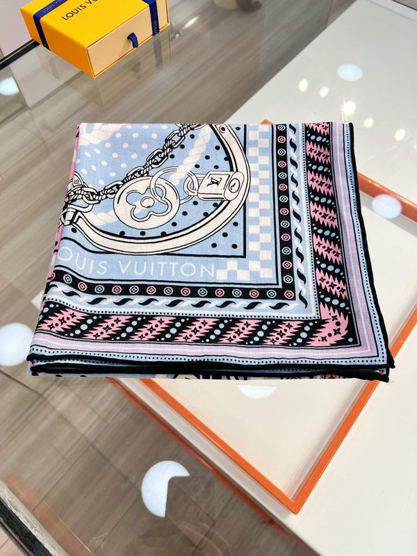 LV OCEAN BANDANA 140 Double-Sided Silk and Wool Scarf 839795