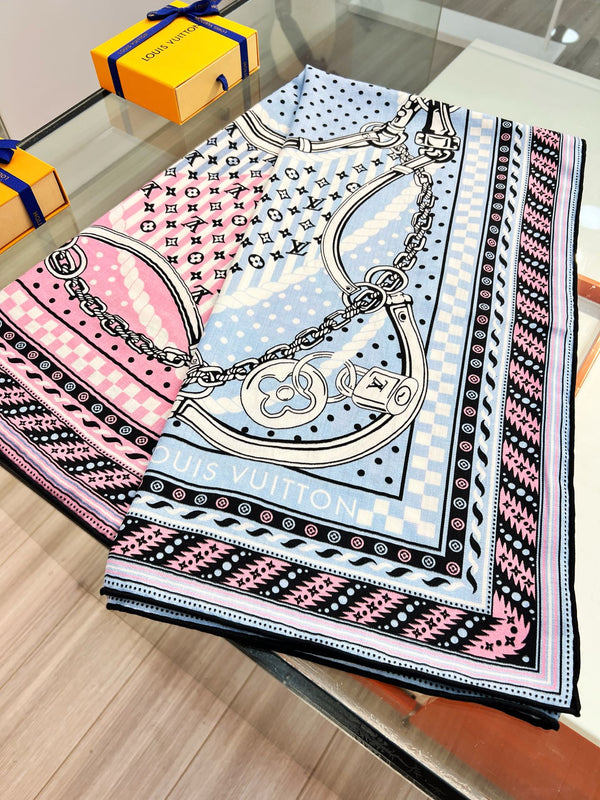 LV OCEAN BANDANA 140 Double-Sided Silk and Wool Scarf 839795