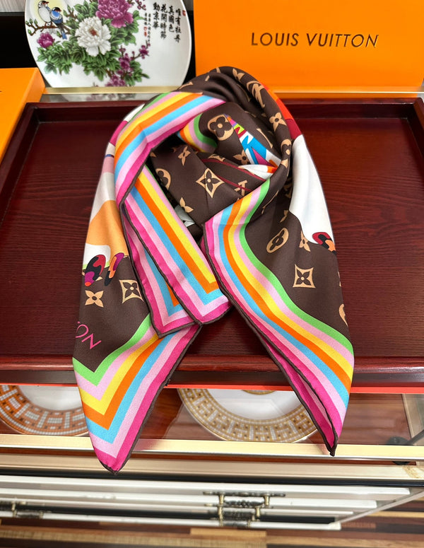 LV Double-Sided Square Scarf 90cm Dark Brown Silk 839685