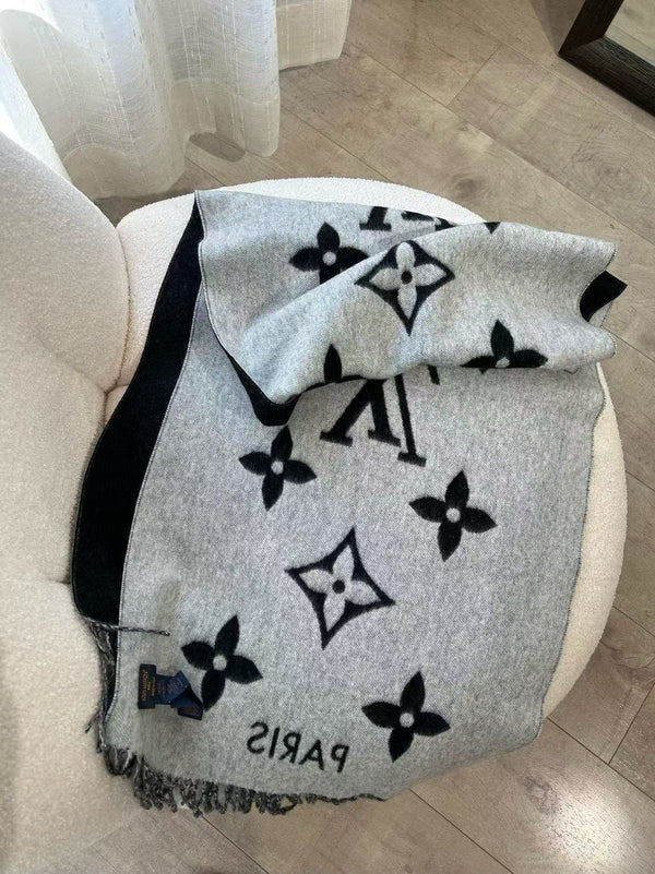 LV Reykjavik Scarf 170cm Black Gray Cashmere 839547